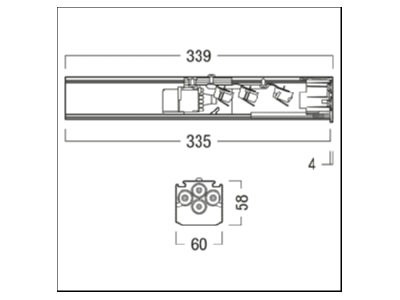 Mazeichnung Zumtobel TECTON TE WH IP64 Einspeisung ws