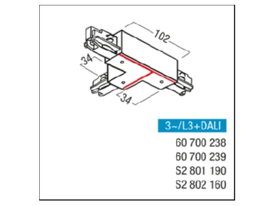 Mazeichnung Zumtobel S2 801190 T Verbinder 3ph ws Schutzl re u aussen