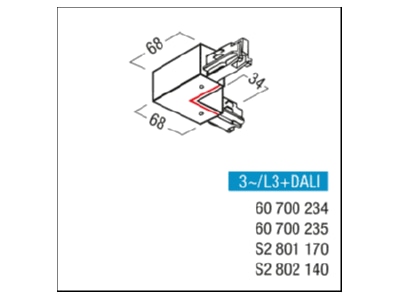 Mazeichnung Zumtobel S2 802140 Winkelverbinder 3ph sw Schutzleiter innen