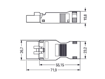 Dimensional drawing 1 WAGO 890 115 Connector plug in installation
