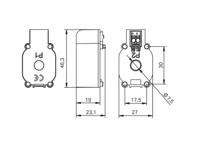 Mazeichnung 1 WAGO 855 2701 064 001 Aufsteck Stromwandler 64A 1A