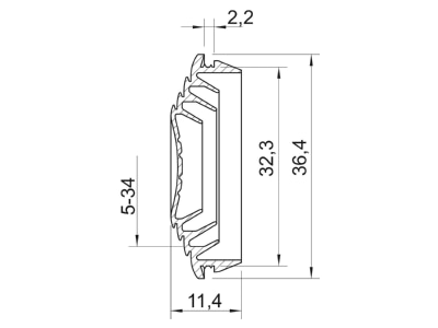 Dimensional drawing 2 OBO EDK 32 OR Knock out plug 32mm
