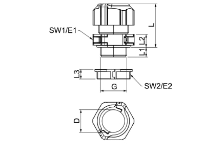 Dimensional drawing 1 OBO V TEC TB25 Cable gland   core connector M25
