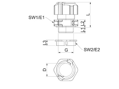 Dimensional drawing 2 OBO V TEC TB25 Cable gland   core connector M25