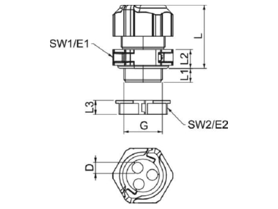 Mazeichnung 1 OBO V TEC TB25 3x9 Kabelverschraubung teilbar  mit Gegenm 