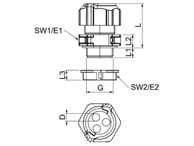 Mazeichnung 2 OBO V TEC TB25 3x9 Kabelverschraubung teilbar  mit Gegenm 