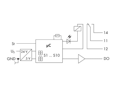 Circuit diagram WAGO 857 642 Timer relay 0 1   360000s DC 24V
