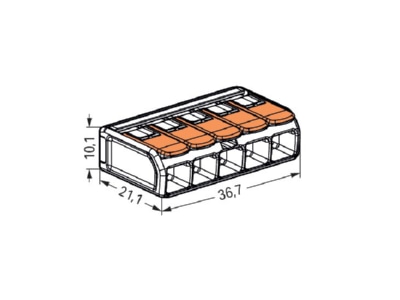 Mazeichnung WAGO 221 615 Compact Verbindungsklemme 5 Leiter bis 6qmm