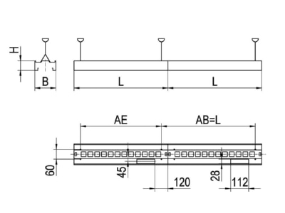 Mazeichnung Ridi Leuchten ABRBI0650628  673683 Anbauleuchte mit LED Tube