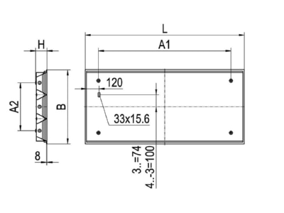 Dimensional drawing Ridi Leuchten EBRL380 1860840TDA Ceiling  wall luminaire 3x42W