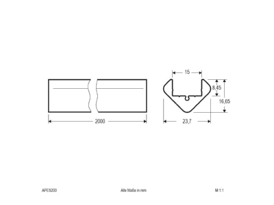 Dimensional drawing EVN APES200 Mechanical accessory for luminaires