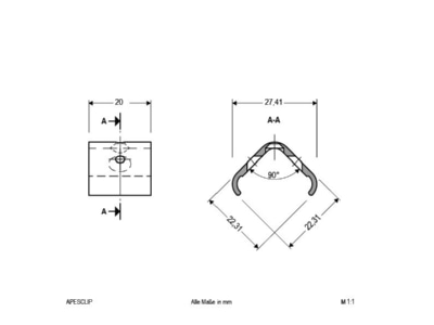 Dimensional drawing EVN APESCLIP Mechanical accessory for luminaires