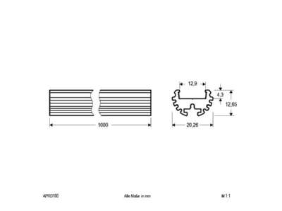 Dimensional drawing EVN APRD100 Mechanical accessory for luminaires