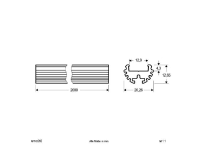 Dimensional drawing EVN APRD200 Mechanical accessory for luminaires
