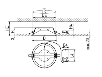 Dimensional drawing Ridi Leuchten EDLR E2 195  0336638 LED downlight white  4000K  DALI  EDLR E2 195 0336638
