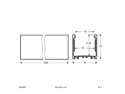 Dimensional drawing EVN AP EB 300 Cable duct for luminaires