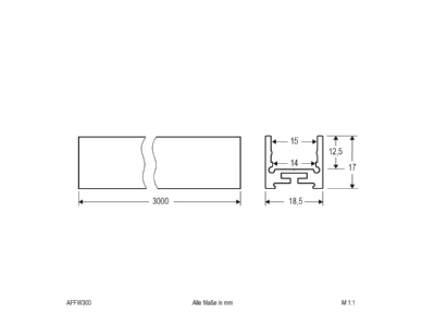Dimensional drawing EVN APFW300 Cable duct for luminaires