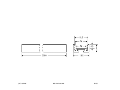 Dimensional drawing EVN APXSW300 Cable duct for luminaires