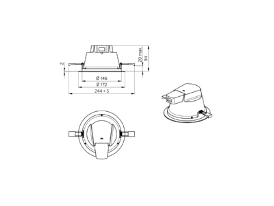 Dimensional drawing BEG DL12 18 172 LED 3C Downlight spot floodlight
