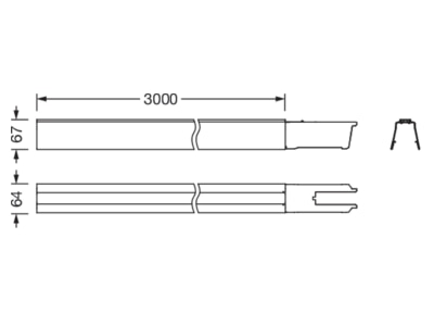 Dimensional drawing Siteco 51TR1F9 Support profile light line system 3000mm
