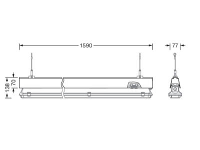 Dimensional drawing Siteco 58FS001 Support profile light line system 1590mm