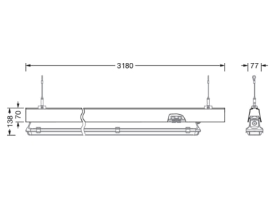 Dimensional drawing Siteco 58FS002 Support profile light line system 3180mm
