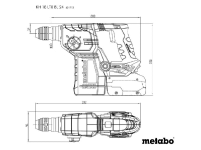 Dimensional drawing Metabowerke KH 18 LTX BL 24 Battery rotary hammer