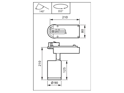 Dimensional drawing Philips Licht ST770T LED  00990500 Downlight spot floodlight