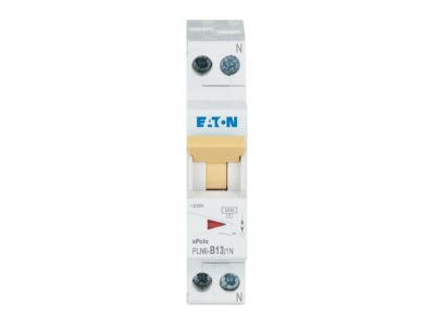 Front view Eaton PLN6 B13 1N DE Miniature circuit breaker 2 p B13A
