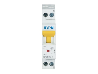Front view Eaton PLN6 B25 1N DE Miniature circuit breaker 2 p B25A
