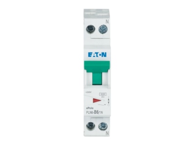 Front view Eaton PLN6 B6 1N DE Miniature circuit breaker 2 p B6A
