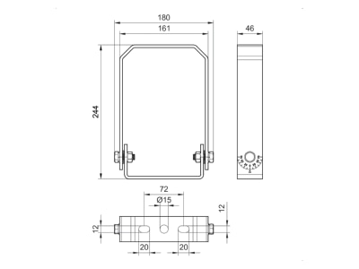 Dimensional drawing Signify PLS BY121Z G5 BR L200 Mounting kit for luminaires