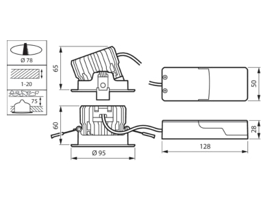 Dimensional drawing Signify PLS RS151B LED  54820699 Downlight spot floodlight RS151B LED 54820699