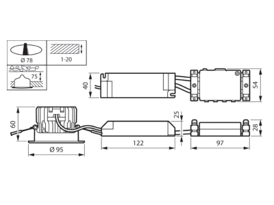 Dimensional drawing Signify PLS RS151B LED  54824499 Downlight spot floodlight RS151B LED 54824499