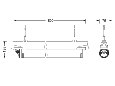 Dimensional drawing Siteco 51FT10NN4A0ATR2 Tubelight system LED not exchangeable