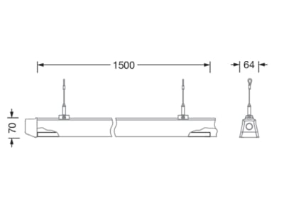 Dimensional drawing Siteco 52TE12DN4AXG3S4 Gear tray for light line system   LED luminaire insert 840  DALI 