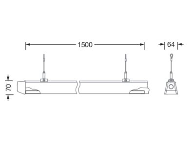 Dimensional drawing Siteco 52TE19DN495G Gear tray for light line system   LED luminaire insert 840  DALI 