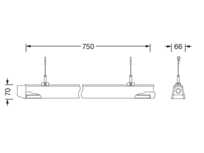 Dimensional drawing Siteco 52TL11DE45XG Gear tray for light line system