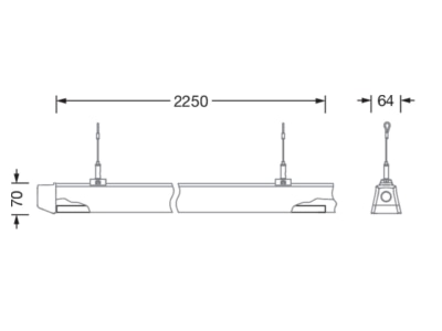 Dimensional drawing Siteco 52TL12DV4L2M3C Gear tray for light line system   LED luminaire insert 840  DALI 