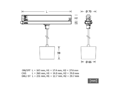 Dimensional drawing 1 LTS ORYOP1011093025DALsw Pendant luminaire 1x20W
