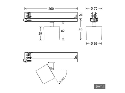 Mazeichnung LTS ORYOT101927 15DALIsw LED Stromschienenstrahler 2700K DALI