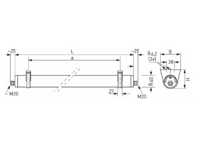 Dimensional drawing 2 Norka Bern LED m1200 Ceiling  wall luminaire
