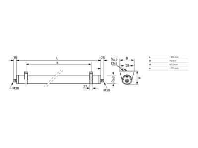 Dimensional drawing 3 Norka Bern LED m1200 Ceiling  wall luminaire