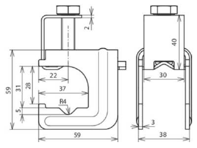 Dimensional drawing 2 Dehn 308 031 T  cross  parallel connector
