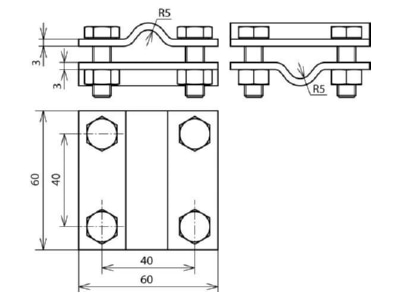 Dimensional drawing 2 Dehn 318 219 Cross connector lightning protection
