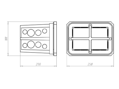 Dimensional drawing Kaiser 1298 38 Concrete building mounted box 258x188mm