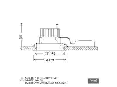 Mazeichnung LTS SCELP401 2030 45D si LED Einbaustrahler silber 3000K 45Gr