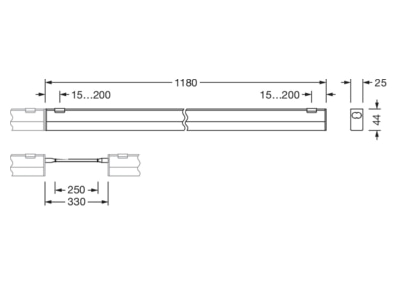 Dimensional drawing Siteco 51LP327KM20AE Batten luminaire LED not exchangeable