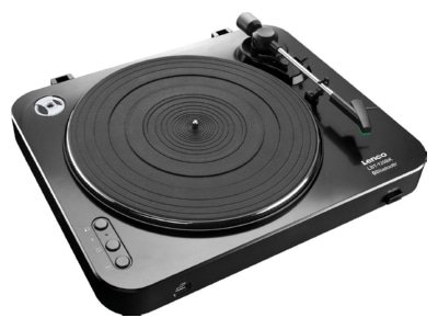 Product image slanted 2 Lenco LBT 120 sw semi automatic record player black
