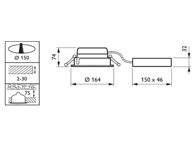 Mazeichnung Philips Licht DN560BLED12S830POECW LED Downlight 3000K